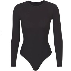 Skims Long Sleeve Crewneck Bodysuit in Onyx